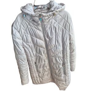 KENNETH COLE Womens Cream Puffer Full Zip Jacket Size L Quilted